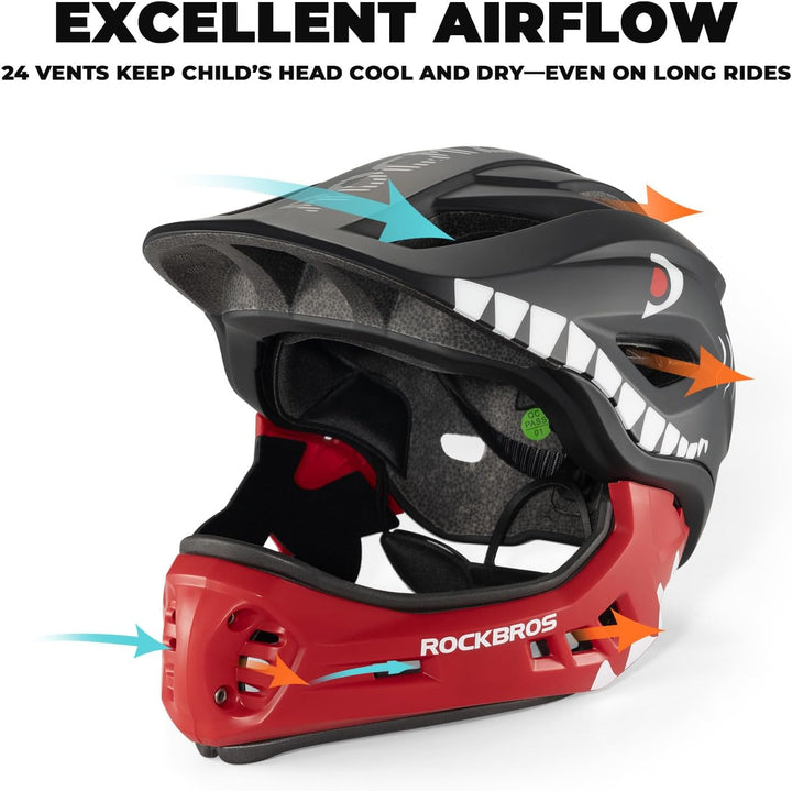 ROCKBROS Kinderhelm Integriert Fahrradhelm Kinder Jugend Fullface Helm mit Abnehmbarem Kinnschutz BM