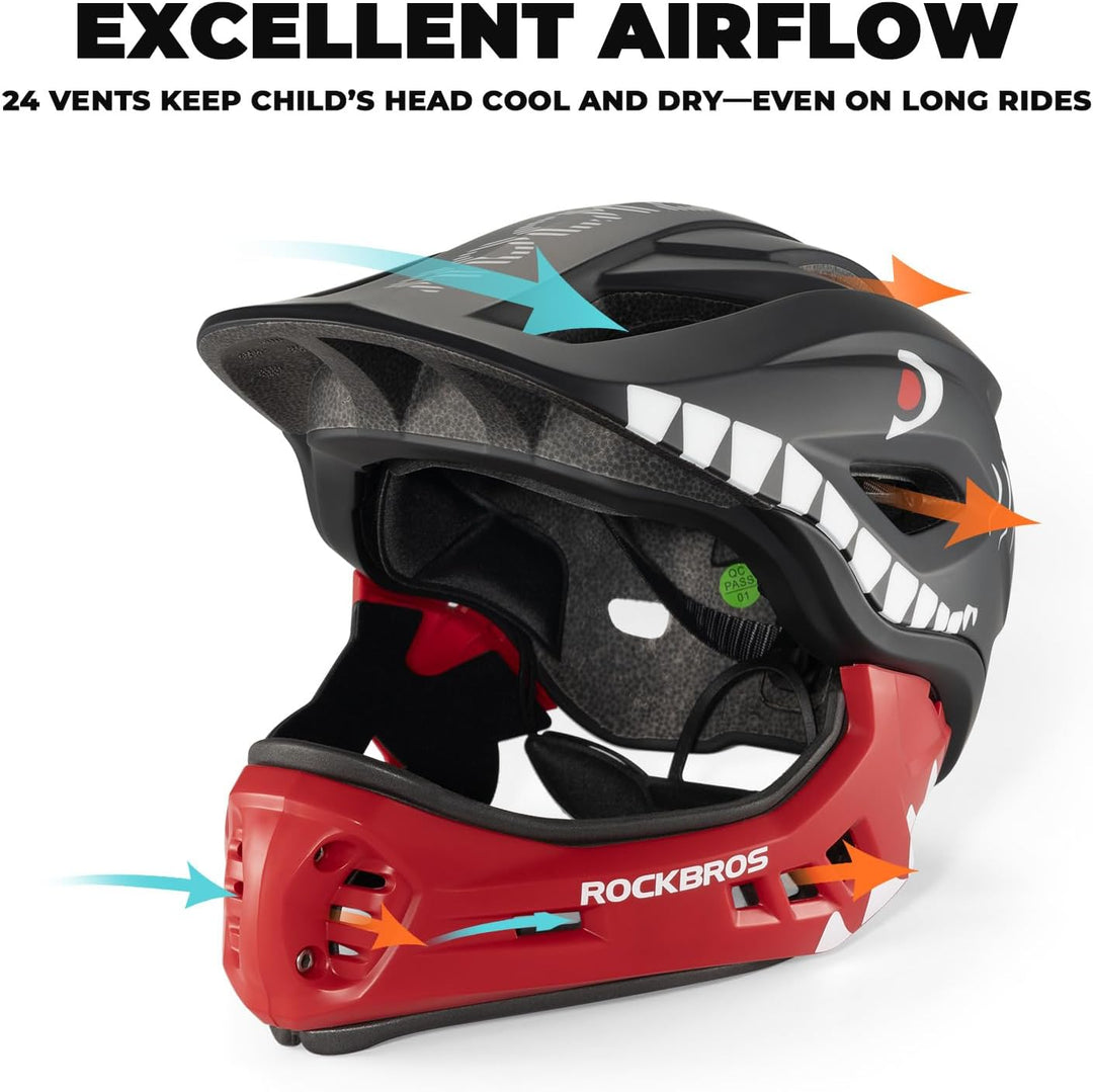 ROCKBROS Kinderhelm Integriert Fahrradhelm Kinder Jugend Fullface Helm mit Abnehmbarem Kinnschutz BM