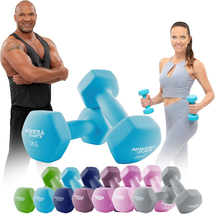 Miweba Sports Neopren Hantelset NKH100 | 𝐏𝐫𝐨𝐟𝐢 Hanteln - 0.5-10.0 Kg - Hexagon Hanteln Set - Kurzhan