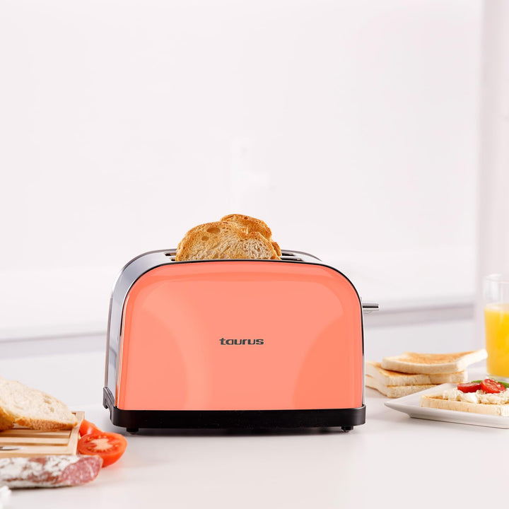 Taurus Retro Design II Toaster, Koralle, 950 W, 2 Schlitze 135 x 35 mm, 7 Stufen, 3 Funktionen, Gehä