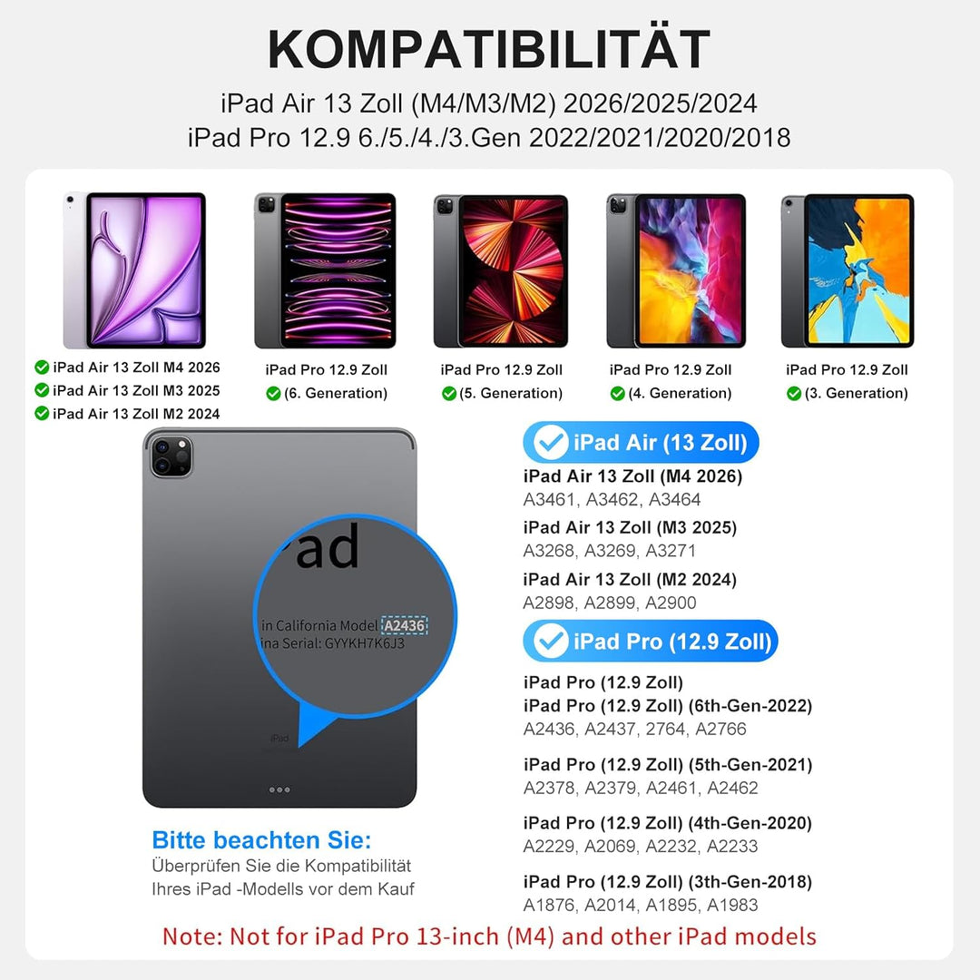 Magic Keyboard Hülle für iPad Air 13 Zoll M4 2026/M3 2025/ M2 2024 | Tastatur für iPad Pro 12.9" (6.