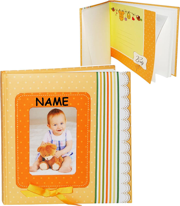 Fotoalbum - Baby - Mädchen & Jungen - ORANGE - Gebunden zum Einkleben - 40 Seiten - blanko weiss - g