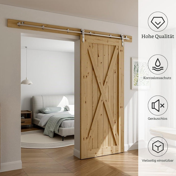 Schiebetürbeschlag Edelstahl 183cm Schiebetüren Schiebetürsystem Komplettset Laufschiene Rollen Set