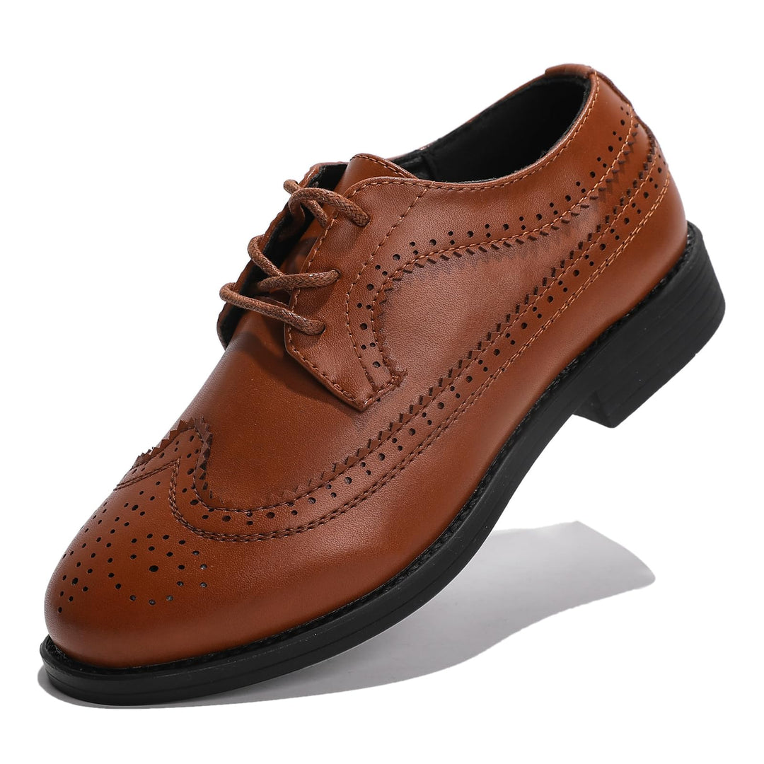 PPXID Jungen Schnürhalbschuhe Schule Oxfords Uniform Hochzeit Anzugschuhe 27 EU Braun B, 27 EU Braun