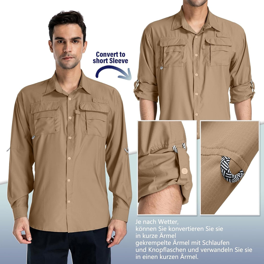 yeyity Outdoor Langarm Safari Hemd UPF50 UV Schutz Funktionshemd Atmungsaktiv Button Down Hemd für W
