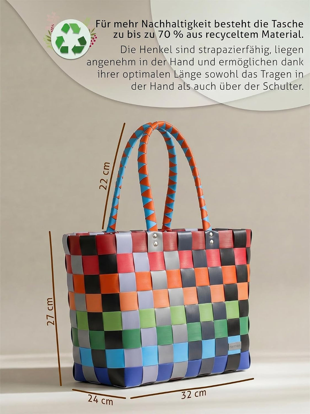 normani Einkaufstasche geflochten mit Henkeln - Tragetasche extra robust Farbe Classic/Fruit Classic