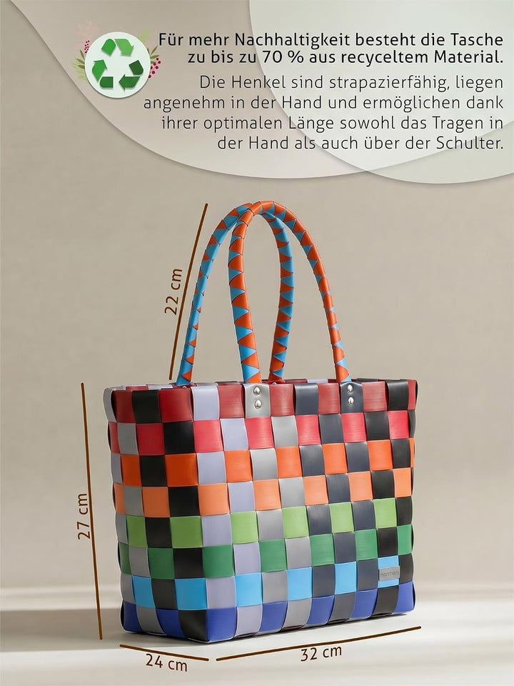 normani Einkaufstasche geflochten mit Henkeln - Tragetasche extra robust Farbe Classic/Fruit Classic