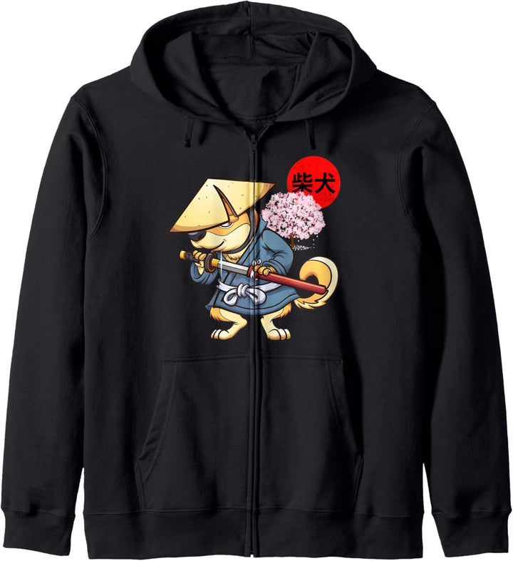 Japanische Samurai Ninja Shiba Inu Hundegrafik Kapuzenjacke