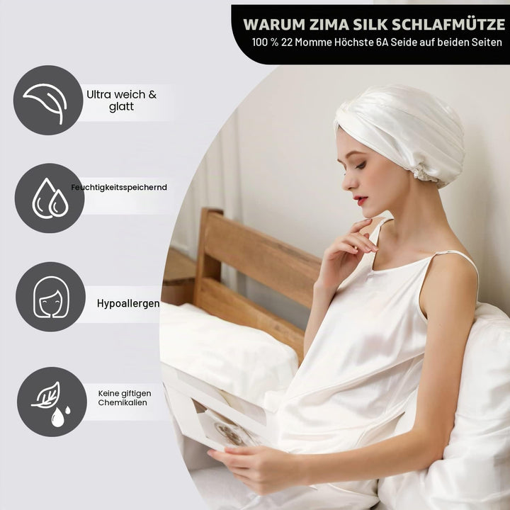 ZIMASILK 22 Momme Schlafhaube aus 100% Maulbeerseide für Frauen, Haarpflege, natürliche Seide zum Sc