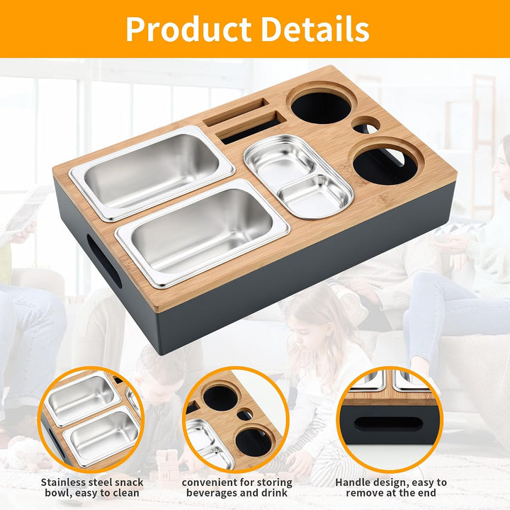 Couchbar Snackbox Grau Mit Snackschalen Aus Edelstahl Sofa Tablett Geeignet für Wohnzimmer, Sofa, Ga