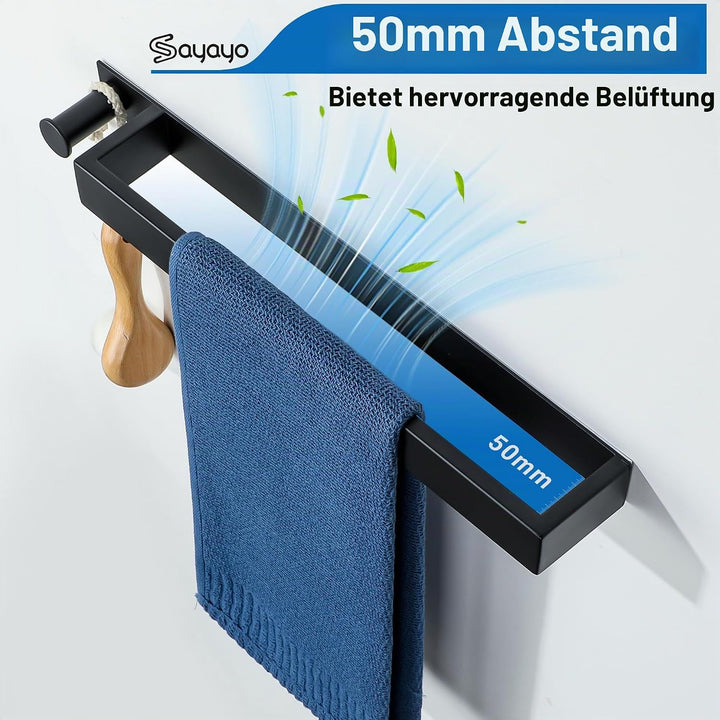 SAYAYO Handtuchhalter Ohne Bohren Handtuchhalter Schwarz mit Haken Selbstklebend Handtuchstange Ohne