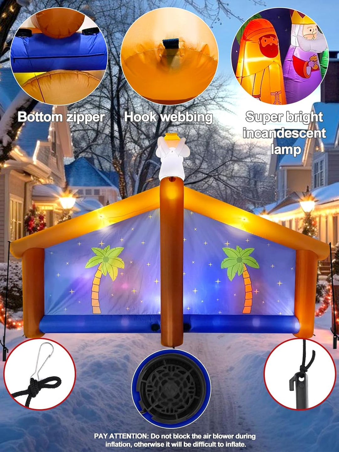 Kalolary 12,5 Fuss Aufblasbare Weihnachtskrippe, Weihnachten Aufblasbar Geburt Jesu Szene mit Stern