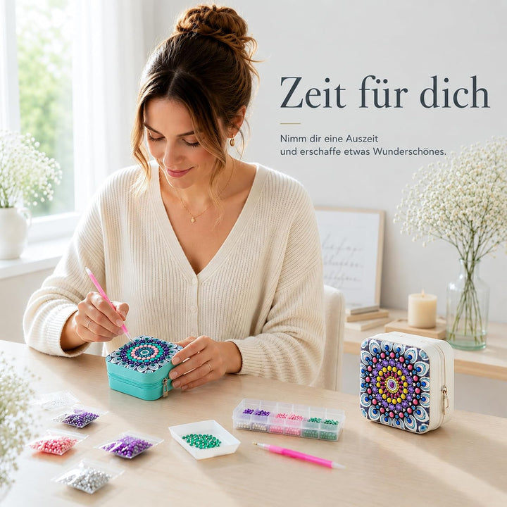 Diamond Painting Schmuckkästchen Erwachsene DIY Basteln Geschenk für Frauen | 2PC Grün und Lila, Grü