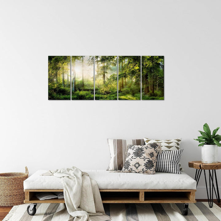 Runa Art Bild Wald Landschaft Wandbilder auf Vlies Leinwand 5 Teilig Wanddekoration Schlafzimmer Woh