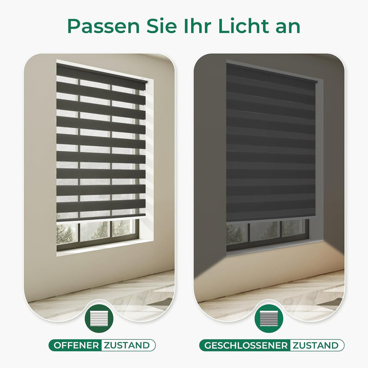 Allesin Doppelrollo schnurlos Klemmfix ohne Bohren Duo Rollos für Fenster &amp; Tür, 80x120cm (BxH) Anth