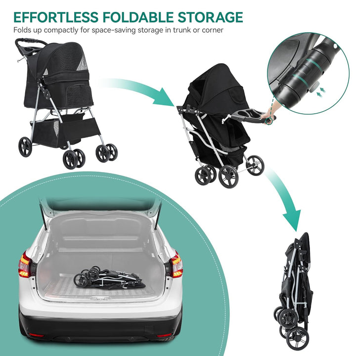 YITAHOME Hundewagen Haustiere Buggy bis 15kg, Hundebuggy mit Netzfenstern & Getränkehalter & Ablagek