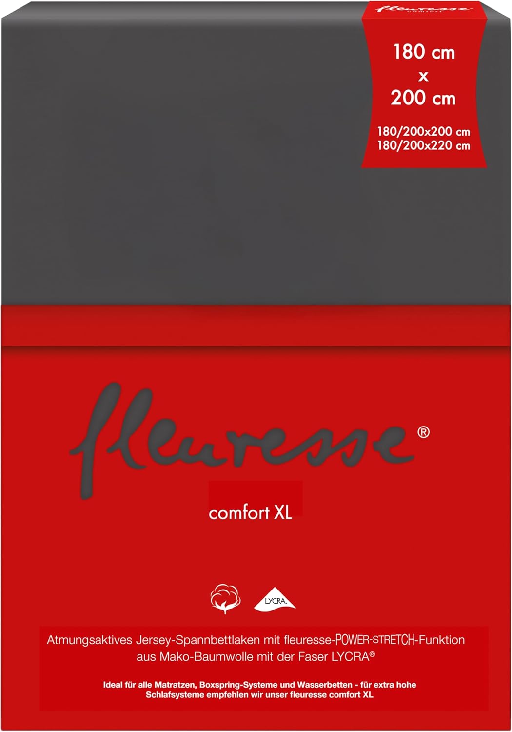 fleuresse 1119 XXL Jersey Stretch Spannbetttuch (96% Baumwolle, 4% Elasthan), mit Rumdumgummizug, Ök
