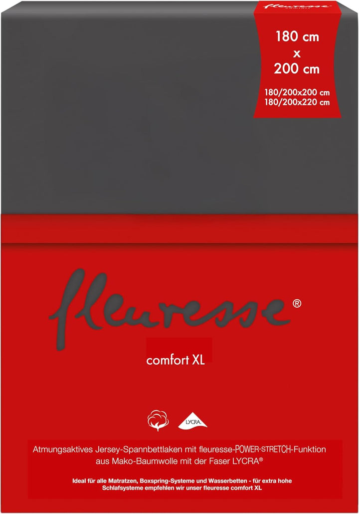 fleuresse 1119 XXL Jersey Stretch Spannbetttuch (96% Baumwolle, 4% Elasthan), mit Rumdumgummizug, Ök