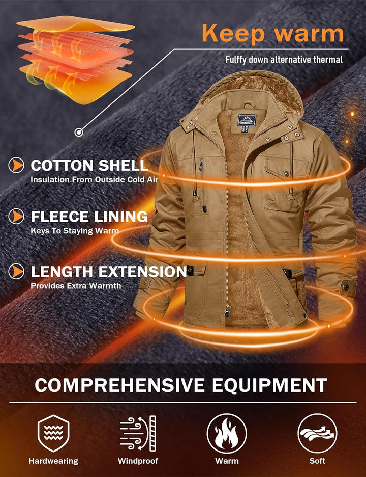 MAGCOMSEN Winterjacke Herren Warm Gefüttert Jacke Fleece Winterparka Winddicht Outdoor Übergangsjack