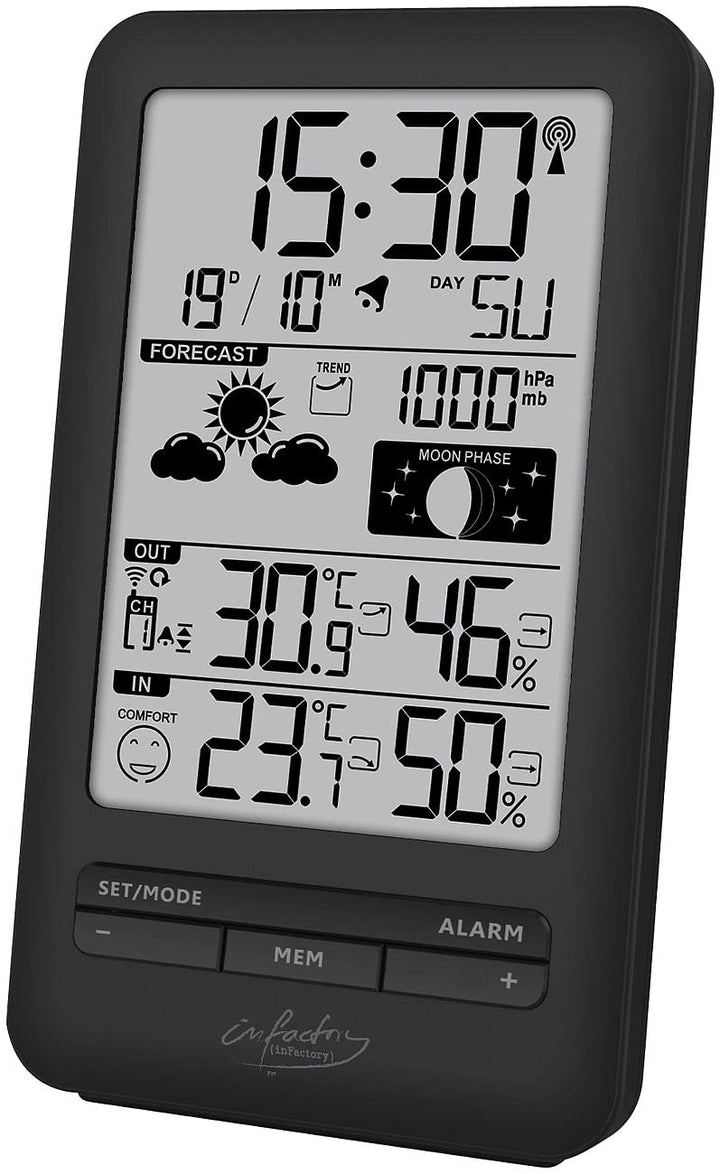 infactory Digitale Wetterstation: Funk-Wetterstation mit Aussensensor, Prognose, Luftdruck und Mondp