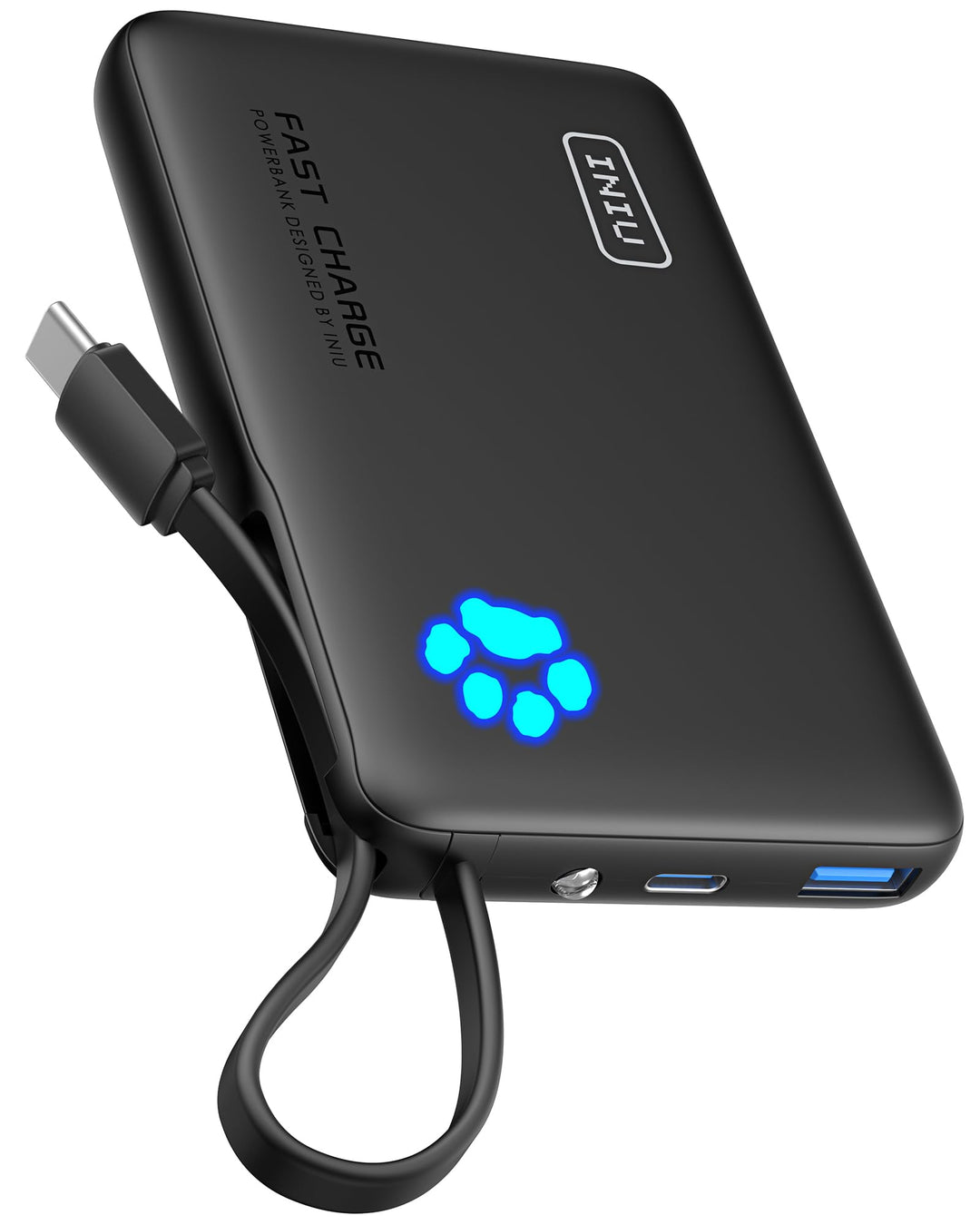 INIU 45W Power Bank, Mini-Grösse 10000mAh PowerBank mit Integriertem USB-C Kabel, Schnellladen Exter