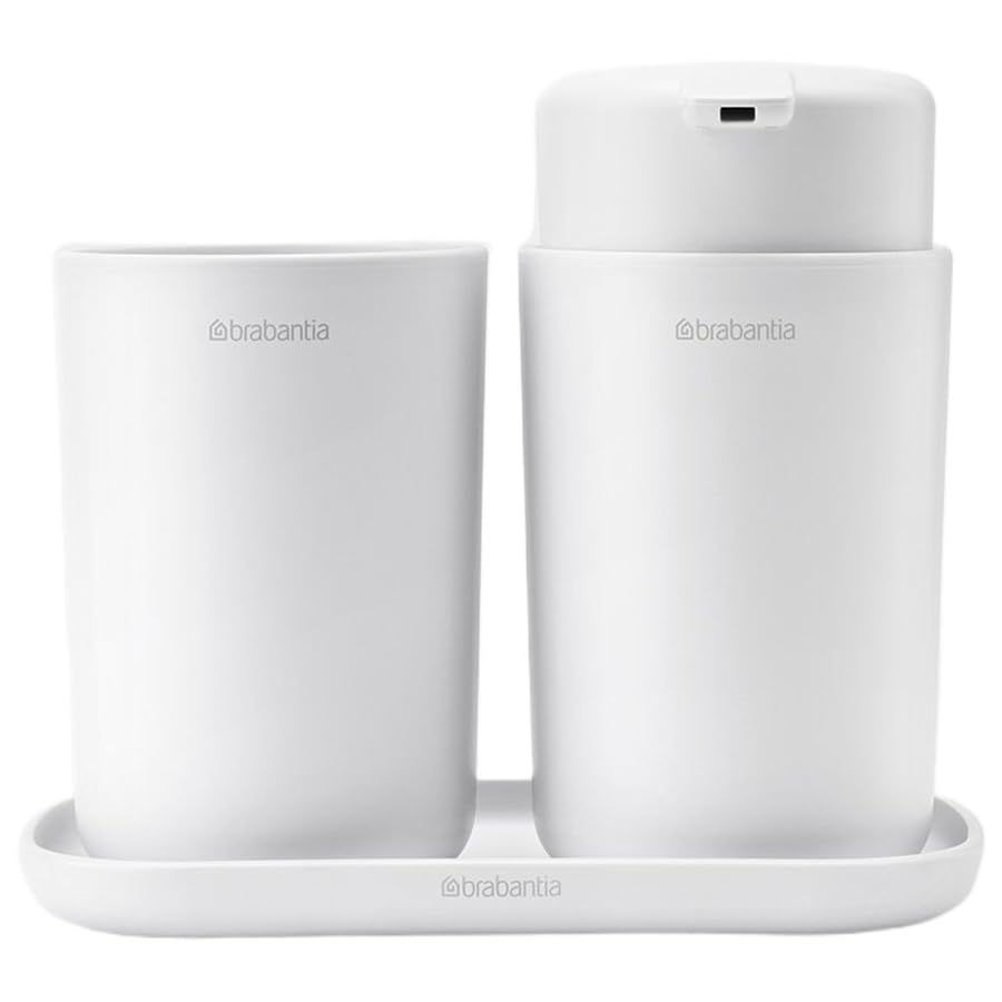 Brabantia Renew Collection Badezimmer-Set, Kunststoff, Weiss, Set of 3 White, White