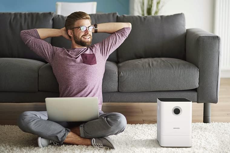 BONECO Luftbefeuchter W200 I 4,5L Wassertank I für Räume bis 50 m² I sehr leise mit 27dB I 2 Leistun