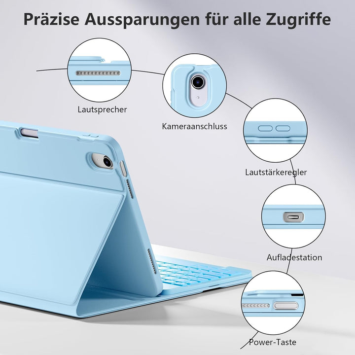 Hülle mit Tastatur für iPad 11 Generation A16/10 Generation (11/10.9 Zoll, 2025/2022), 7-farbige Bel