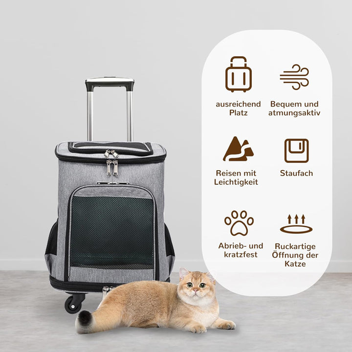 Hunderucksack mit Trolley,Katzenrucksack Trolley Hund Katze bis 10kg Leichte Hundewagen Transportbox