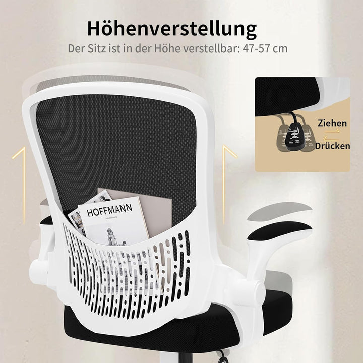 naspaluro Ergonomischer Bürostuhl, Schreibtischstuhl mit 90° Klappbaren Armlehnen, Einzigartige Lend
