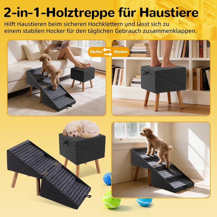 Hundetreppe für kleine Hunde, 2-in-1-Trittleiter und Ottomane – zusammenklappbare Hundetreppe für da