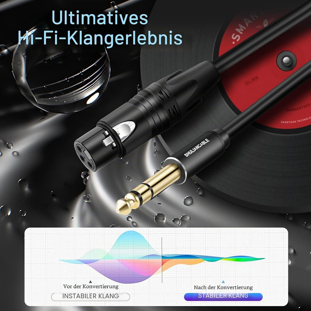 SHULIANCABLE 1/4 Zoll Klinke TRS symmetrisch auf XLR Buchse Mikrofonkabel, XLR auf 6,35 mm Stecker T
