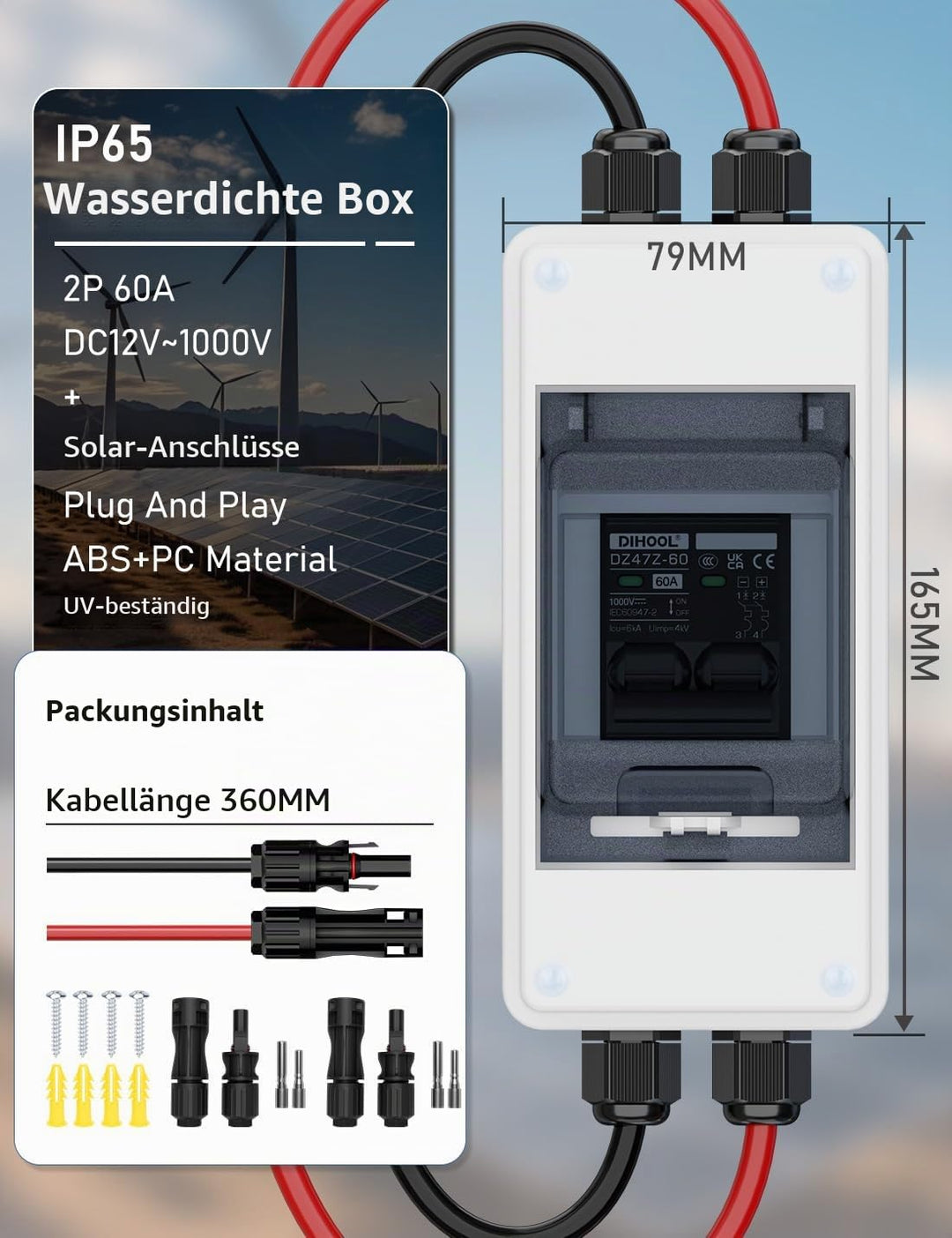 DIHOOL DC trennschalter PV anlage, Miniatur Leistungsschalter, DC1000V Sicherungsautomat 1 String 2