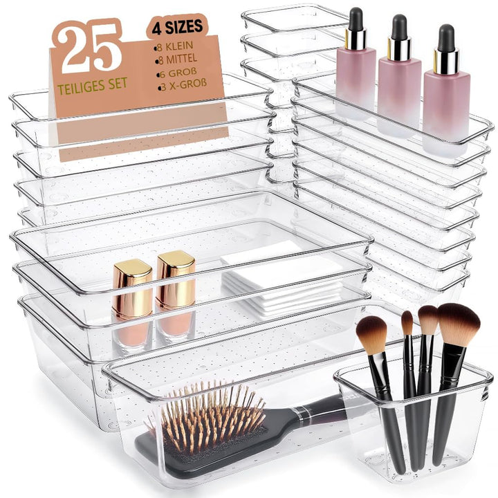 Schubladen Organizer, 25 Stück in 4 Grössen, Kunststoff, Schminktisch und Make-up Organizer, Ordnung