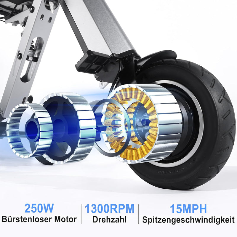 TopMate ES35 Elektro Dreirad für Erwachsene mit Sitz, Leichter Elektro-Dreirad mit Abnehmbarem 36-V-