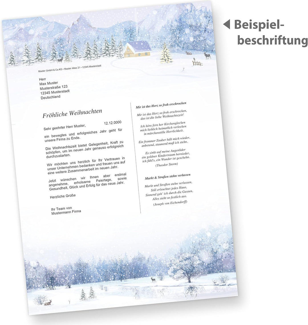 Briefpapier Weisse Weihnachten 250 Sets ohne Fenster Weihnachtsbriefpapier mit Umschläge weihnachtli