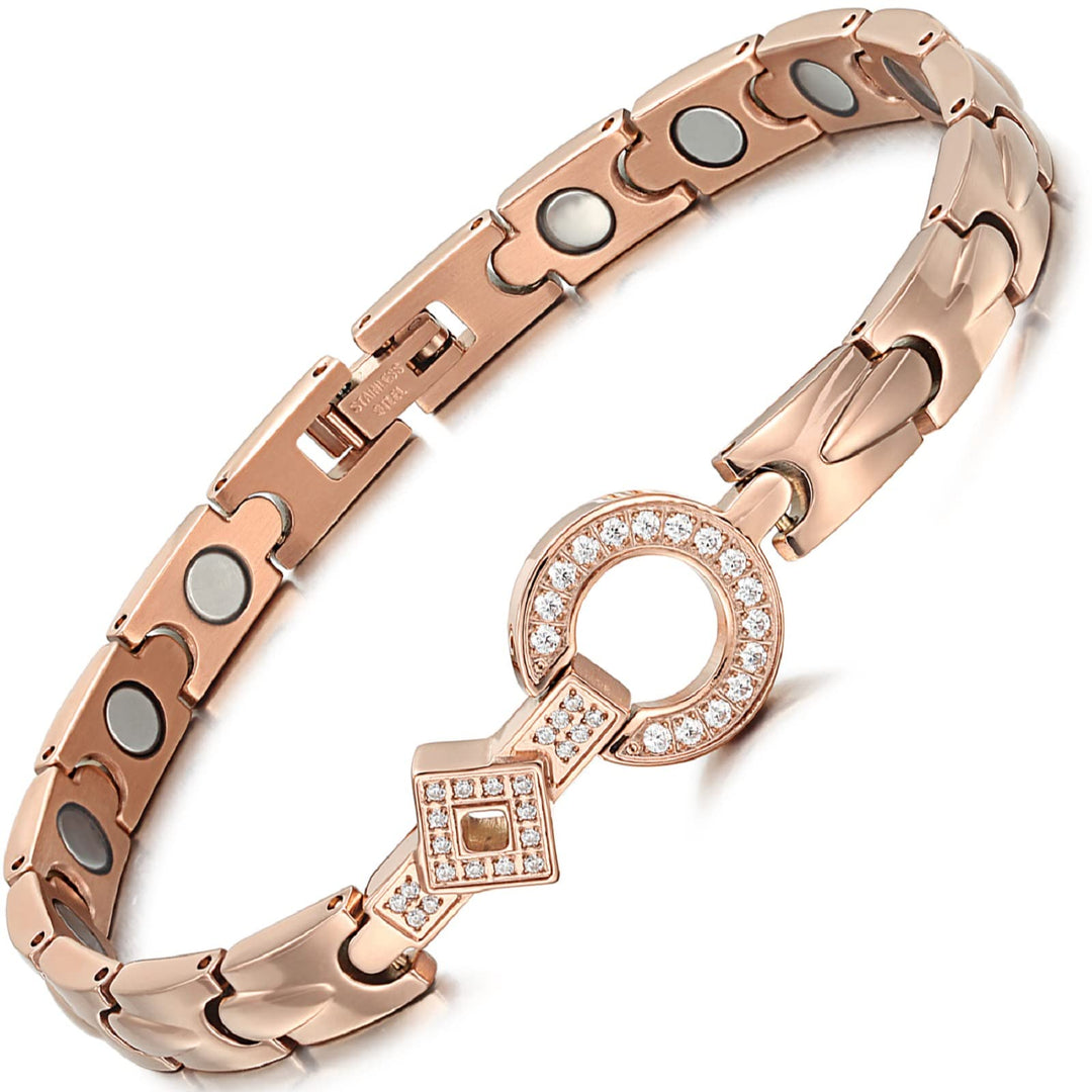 Rainso Elegantes Edelstahl-Magnettherapiearmband Für Damen, Magnetfeldtherapie-Armband Für Damengesu