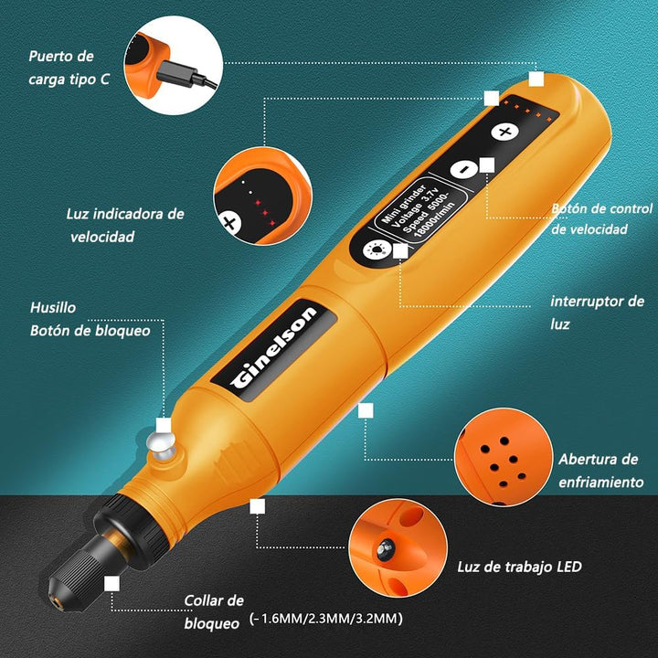 Mini Akku Rotationswerkzeug mit LED, 5 Geschwindigkeiten (5000-18000 U/min), 3,7V Multifunktionswerk