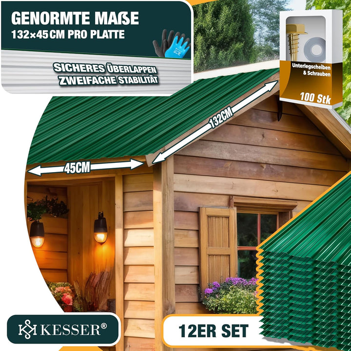 KESSER® - 12 x Profilblech Trapezblech 129cm x 45cm = 7 m² -Dachblech für Gerätehaus, Dachplatten Ve