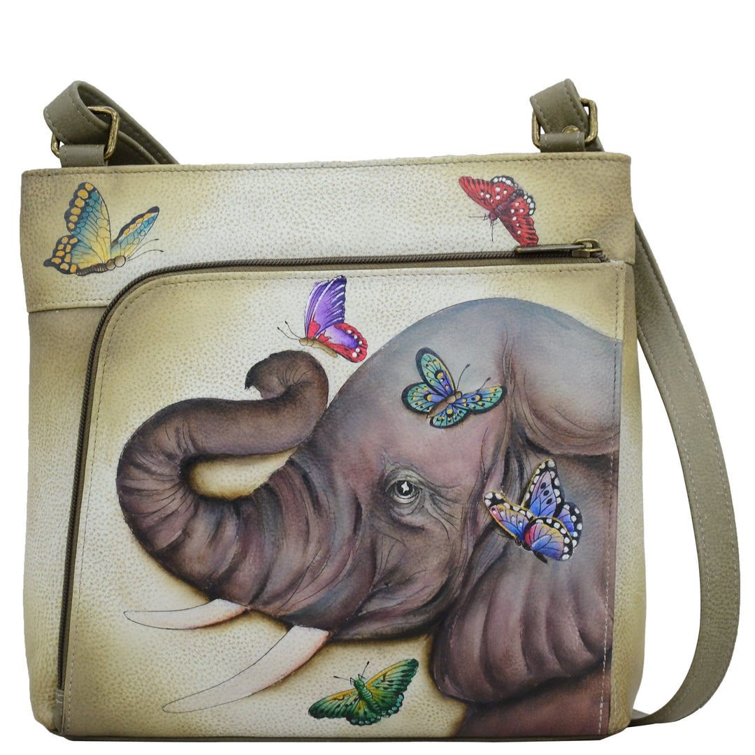 Anuschka Handbemalte Crossbody Tasche mit Organizerfach &amp; RFID-Schutz Hypnotic Hortensien, Hypnotic