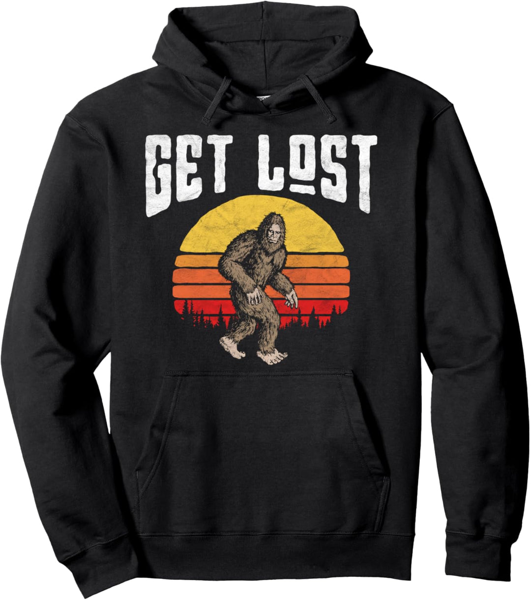 Get Lost - Retro Bigfoot 80s Distressed Sunset Sasquatch Pullover Hoodie