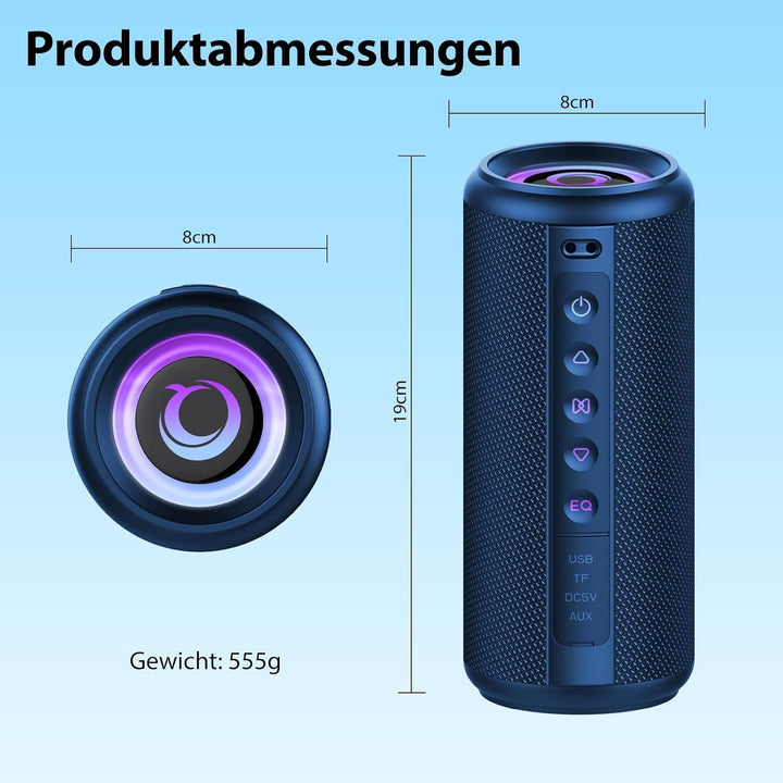 Bluetooth Lautsprecher, 2026 Musikbox Bluetooth 5.4 mit RGB Lichter, Tragbarer Lautsprecher Freispre