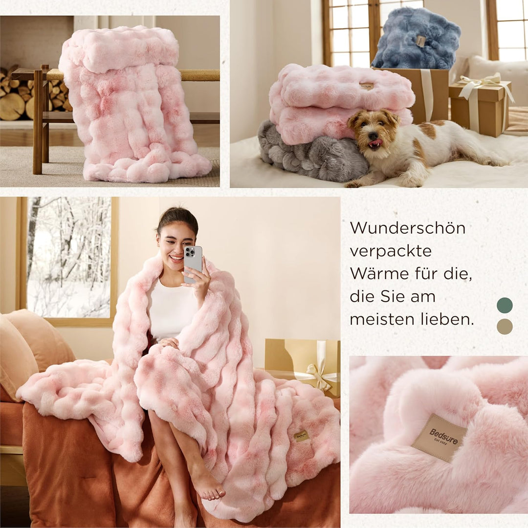 BEDSURE Bubble Decke - Kuscheldecke Flauschig, Dicke und Warme Sofadecke Für Den Winter, Kunstfellde