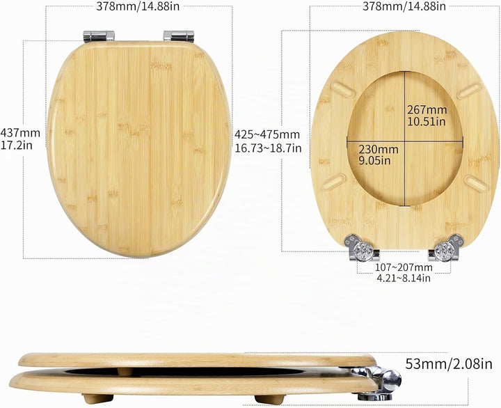 Bambus WC-Sitz mit Absenkautomatik, Toilettendeckel aus echtem Bambus, stabiler &amp; nachhaltiger Toile