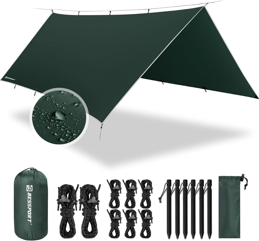 Bessport Zeltplane, Camping Zelt Tarp 3m x 3m/3m x 4m Wasserdicht PU3000 mm Tarp für Hängematte, mit