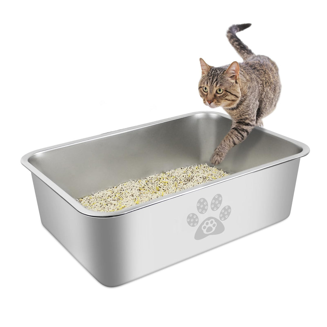 PTLOM Edelstahl Katzenklo, Grosse Katzentoilette aus Metall, Spritzwassergeschützt, Geruchsfrei und