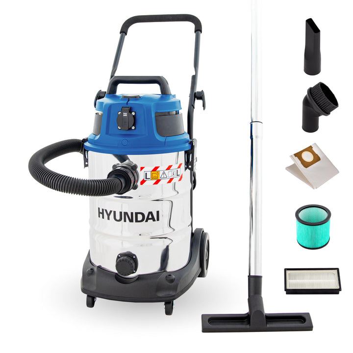 HYUNDAI Nass- / Trockensauger VCWD1630E, 1600 W, 30l Edelstahltank, Sauger mit Ausgangssteckdose, Ma