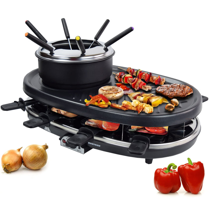 Syntrox Germany RAC-1500W-Appenzell Raclette-Fondue-Grill Syntrox Rundum Genuss Set mit viel Zubehör