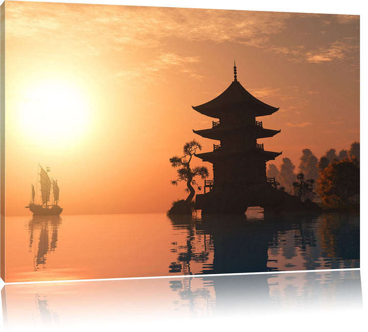 Chinesisches Haus am See, Format: 100x70 auf Leinwand, XXL riesige Bilder fertig gerahmt mit Keilrah