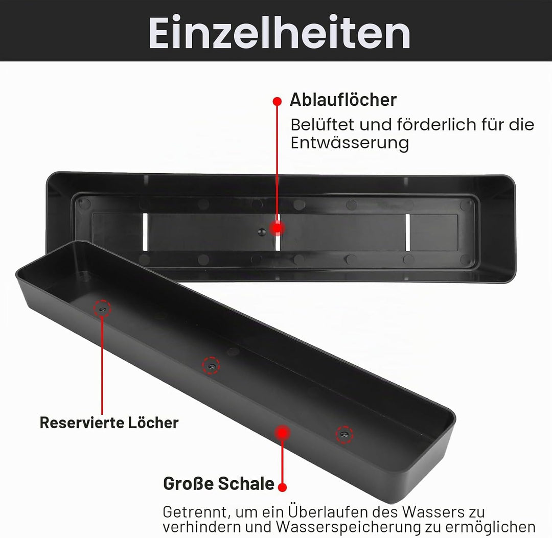Greaner Blumenkästen für Fenster, 3 Stück, 40.6 x 9.6 cm, schwarz, rechteckige Pflanzgefässe mit Dra